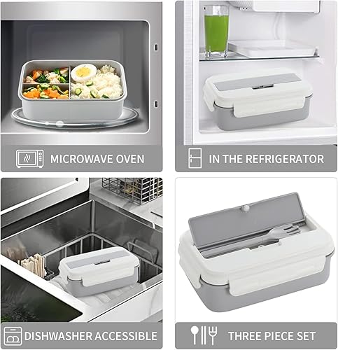 Miniatura 3 de PointWider Lonchera Bento, recipientes de seguridad alimentaria sin BPA para niños, adultos, estudiantes, lonchera de 40.6 onzas con 3