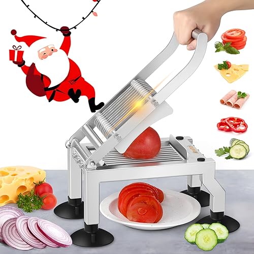 Newhai Commercial Tomato Slicer 0.4”/10mm Thickness Manual Tomato Cucumber Onion Ham Egg Cutter Heavy Duty Stainless Steel Slicer Tool with 4