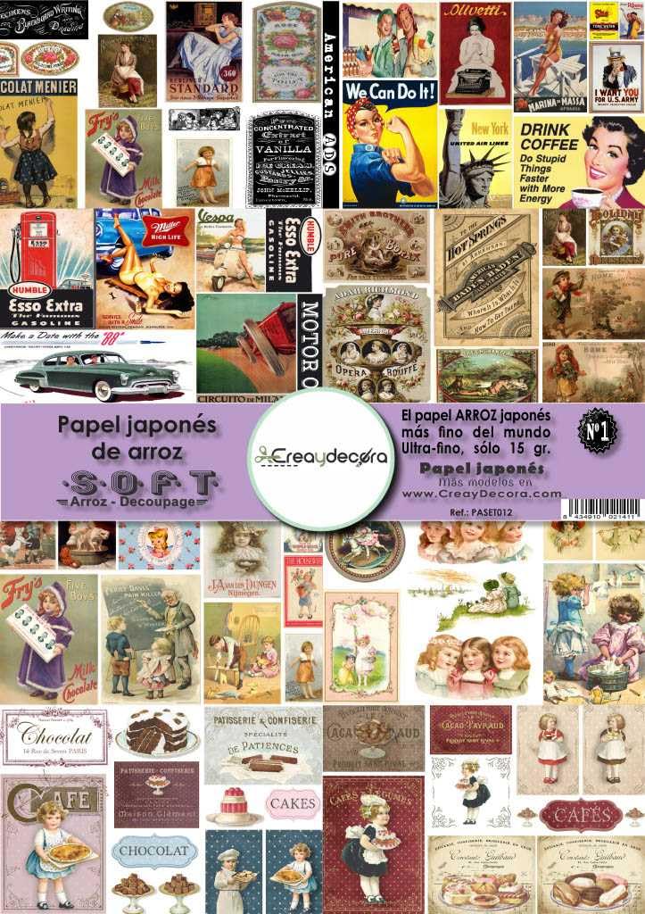 Papel de arroz para decoupage de 15g sin arrugas con motivos vintage