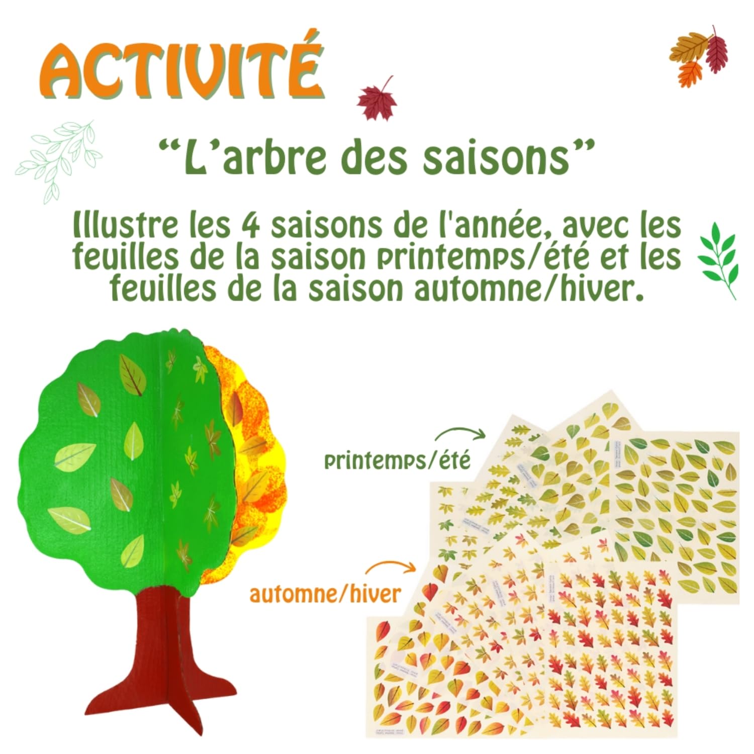 Cléopâtre - Kit de árbol de 4 estaciones - Lote de 30 árboles de cartón para decorar, 1904 gomets, 2 pinturas acrílicas - ocio creativo niño