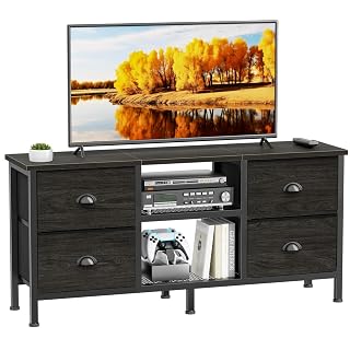 Furologee TV Stand with 4 Drawers, 43 inch Entertainment Center with Open Shelves, Media Center for 50" TV, Television Stand for Bedroom, Living Room/Light Black Oak - Amazon product rated Grade A