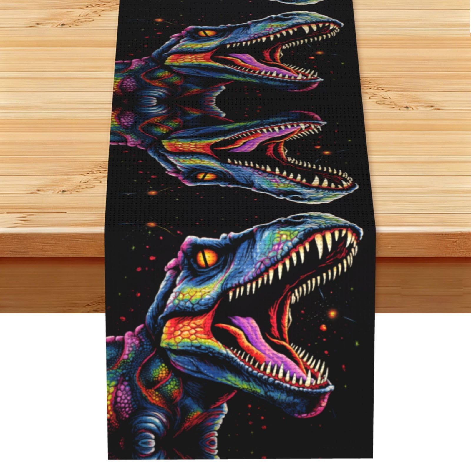 Neon Tyrannosaurus Rex Linen Feel Table Runner Wedding Party Home Decoration