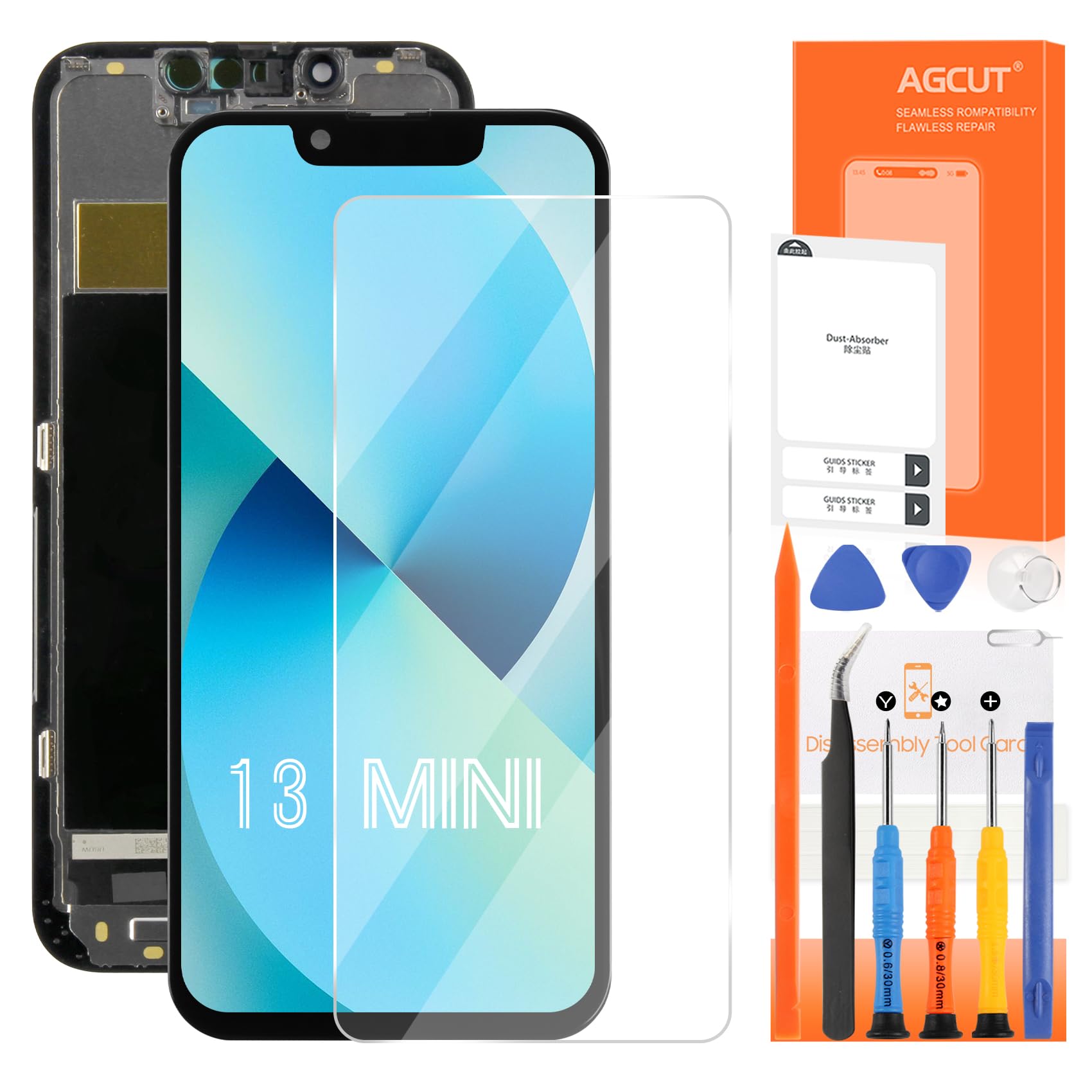 AGCUT Pantalla LCD de repuesto para iPhone 13 Mini 3D Touch para iPhone 13 Mini A2481 A2626 A2629 A2630 A2628 5,4 pulgadas LCD pantalla táctil digitalizador montaje + herramientas, color negro