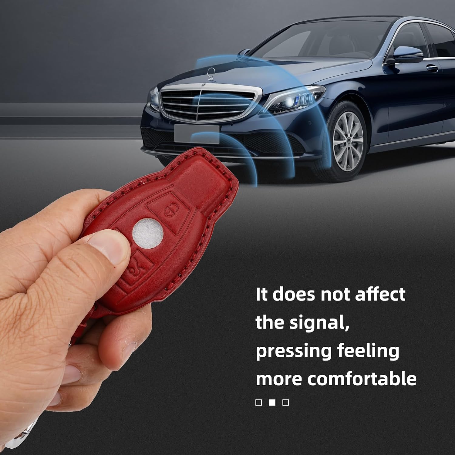 Leather Key fob Cover,Keychain Shell,Key case Protector Compatible with Mercedes Benz C E M S CLS CLK G AMG Smart Key (Deep Red)