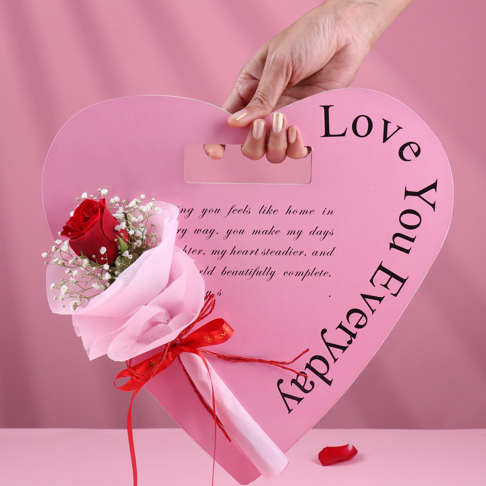 FlowerAura Romantic Fresh Live Flower Bouquet of Single Red Roses In Heart Flap Packing Gift For Birthday | Anniversary | Love Surprise | Rose Day | Valentine's Day (Same Day Delivery)-image-7