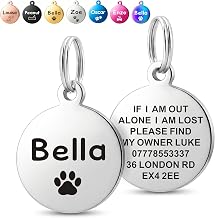 Deep Engraved Dog Tags for Pets UK Prime, Personalised Cat Dog Name ID Tags, Stainless Steel Pet Tag for Doggy Kitten Kitty Puppy, Scratch Resistant Tag (Silver Round, S)