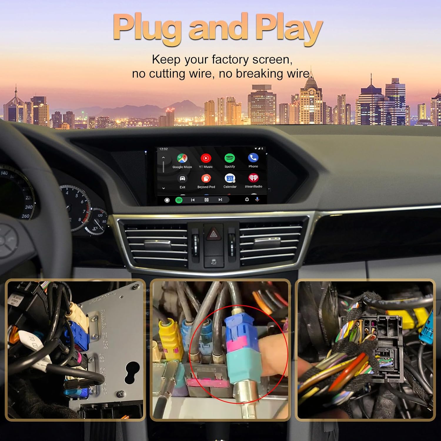 Diagram showing plug and play installation without cutting wires