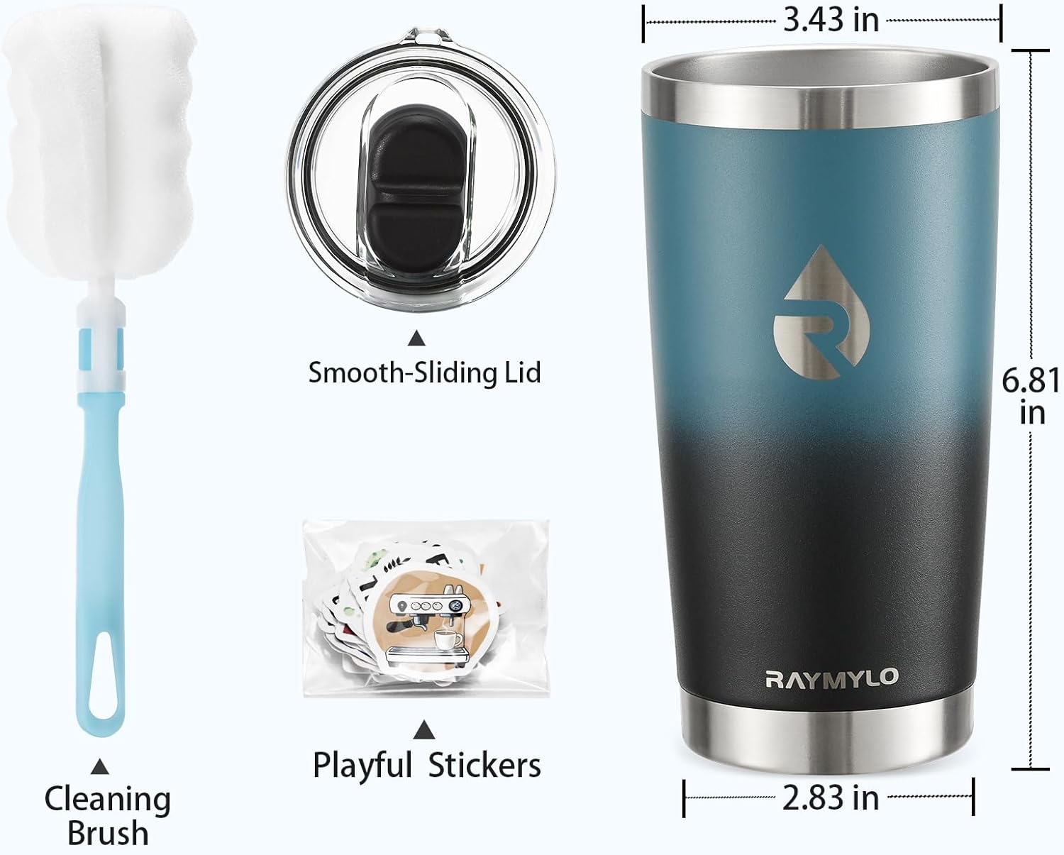 Insulated Stainless Steel Travel Mug for Hot/Cold Coffee, 20 oz Tumbler with BPA-Free Detachable Slider Lid, Travel Coffee Cup with Lid Fits Most Car cup holder, Indigo/Black - Image 6