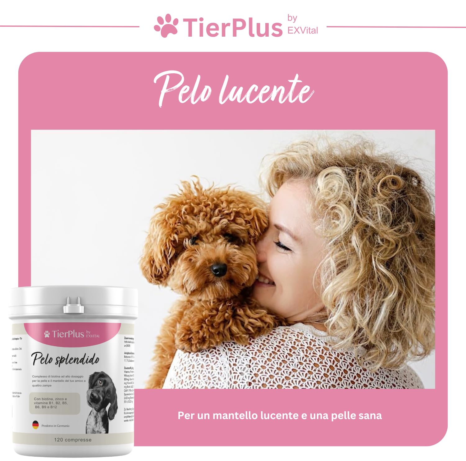 TierPlus Pelo Splendido – Complesso di Biotina ad Alto Dosaggio per Cani, contro la caduta del pelo, il prurito e la pelle secca – per un mantello lucente e una pelle sana, 120 compresse