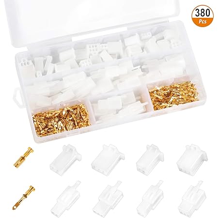 380 Stück Flachsteckhülsen Flachstecker Set 2 3 4 6 Polig Kabel Steckverbinder Kabelschuhe Männlich & Weiblich Anschlussklemmen mit Aufbewahrungsbox für Kfz Auto Motorrad