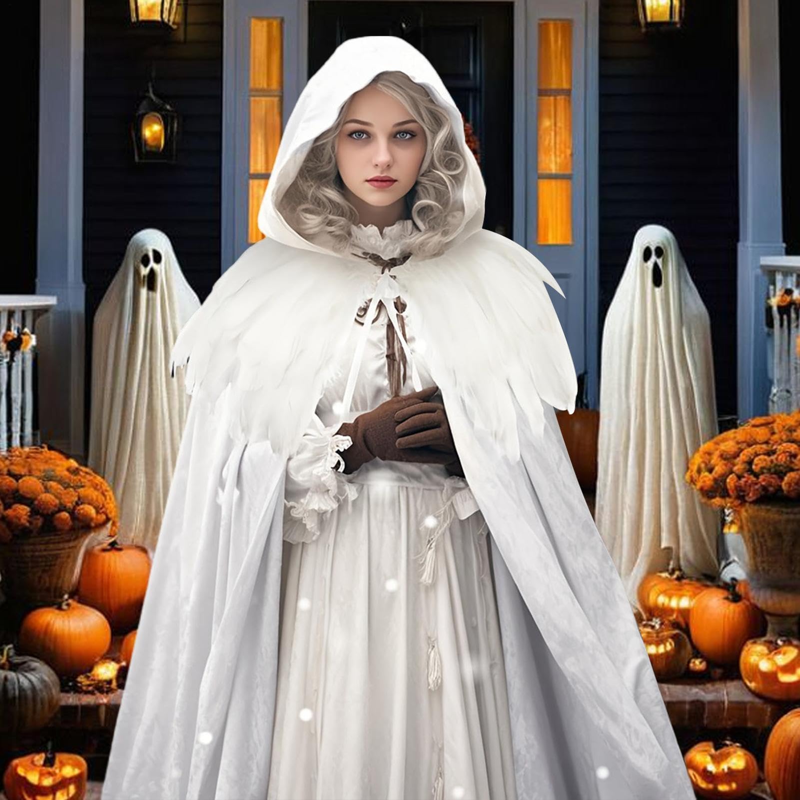 Mantello da donna con cappuccio, unisex, lungo in velluto, costume di