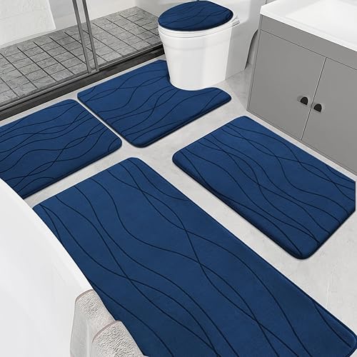 Miniatura 19 de YIHOUSE Juego de 5 tapetes de baño de espuma viscoelástica, color gris, ultra absorbentes, para baño, antideslizantes, lavables a máquina y se secan