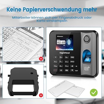 Time recording for small businesses fingerprint stamp clock work time recording stamp clock German edition time attendance employee with 5 RFID (0 monthly fees H1)
