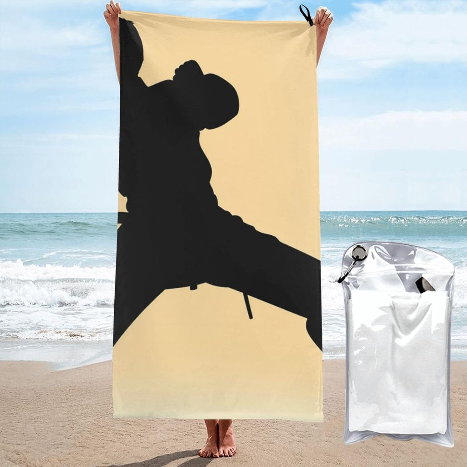 KHiry Microfiber Towel Beach Towels Karate Men Silhouette Quick Dry Towel Soft Lightweight Travel Towels Absorbent Large Easy Pack Travel Things Beach Blanket for Gym Sports Swimming