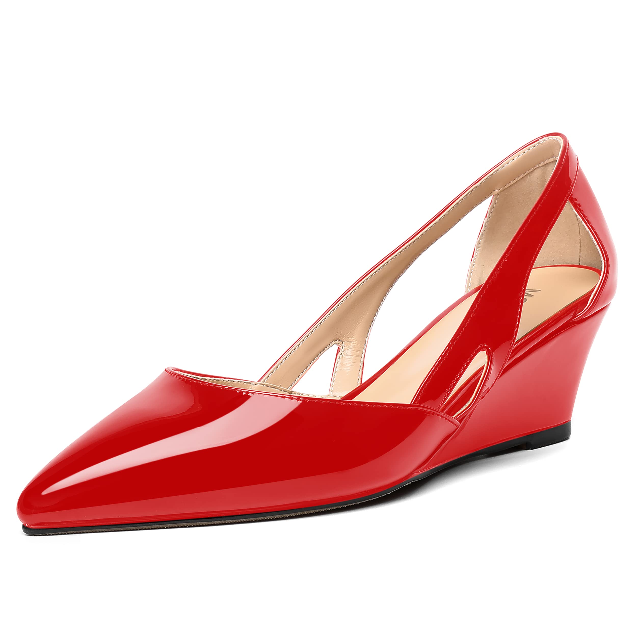 MOVINSTEPS Womens Wedding Slip On Patent Pointed Toe Cut Out Dress Wedge Low Heel Pumps Shoes 2 Inch