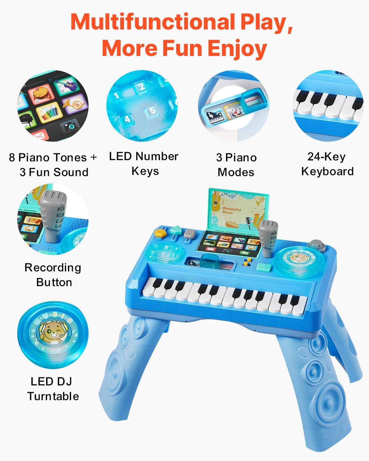 VEVOR Baby DJ Playset for Toddlers 6-18 Months, Educational Musical Table Toys with 133 Sound Sources, Recording and LED DJ Turntable, Baby Activity Table for Birthday, for Kids Aged 6-18 Months