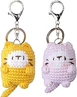 CrochetFlower 2PCS Plush Crochet Cat Keychains - Adorable Orange & Pink Kawaii Charms for Keys, Bags, Cat Lover Gifts for Moms & Teachers