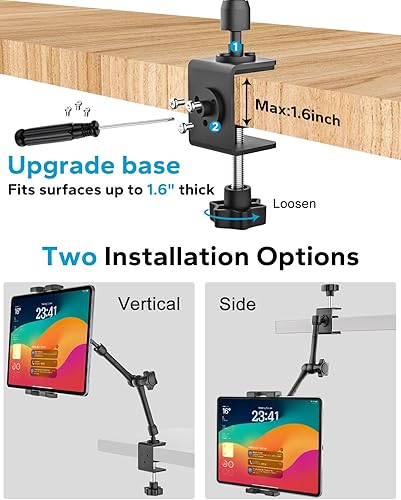 Miniatura 4 de Soporte para tablet de 16 pulgadas para escritorio, debajo del gabinete, estante, cama, brazo de metal Soporte ajustable de 360 para tableta