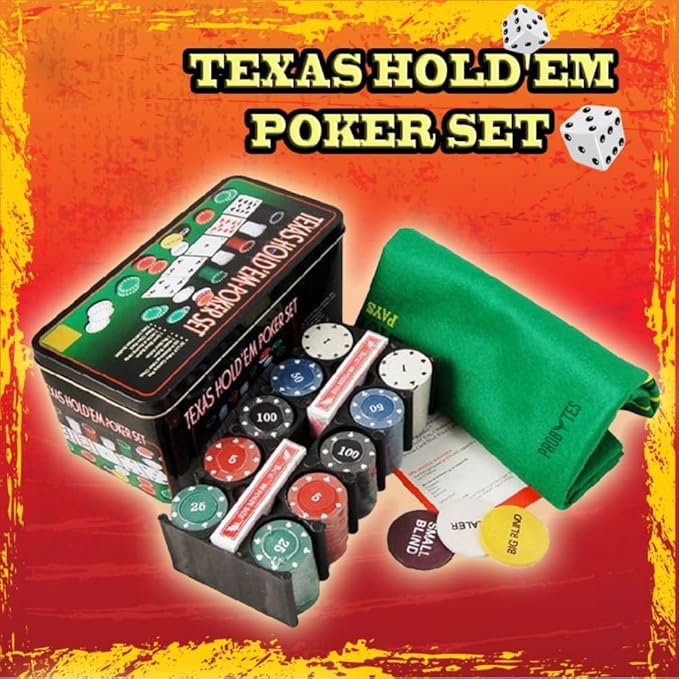 Texas Hold’em Poker Game Set Includes Hold’em Mat, 2 Card Decks