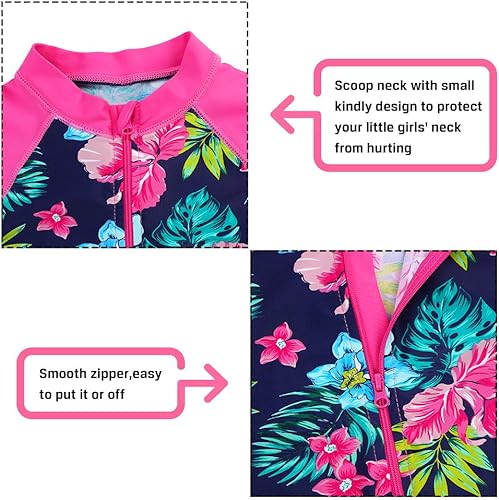 Miniatura 3 de BAOHULU Traje de baño de una pieza de manga larga para niñas UPF 50+ UV traje de baño con cierre de cremallera