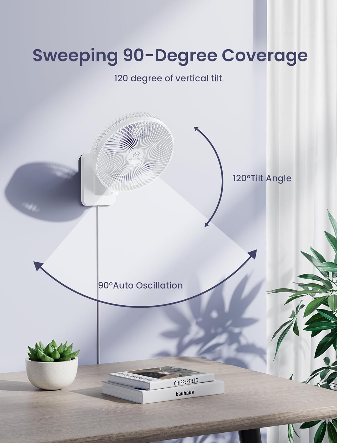 8.5-Inch Quiet Wall-Mounted Oscillation Fan with Remote & Timer, 4-Speed Adjustable for Small Bathrooms, Indoor Bedroom Cooling for RV, Adjustable Tilt, 5.92 ft Cord, Garage Cooling Fan for Home