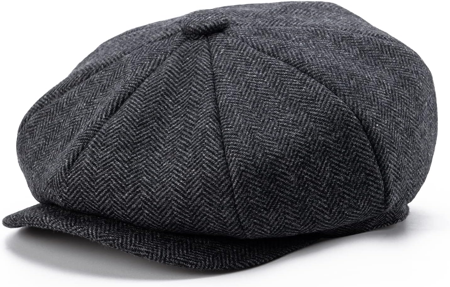 Men's 8 Piece Wool Blend Newsboy Flat Cap Herringbone Pattern Tweed Hat
