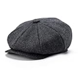 Men's 8 Panel Wool Blend Newsboy Flat Cap Herringbone Tweed Hat