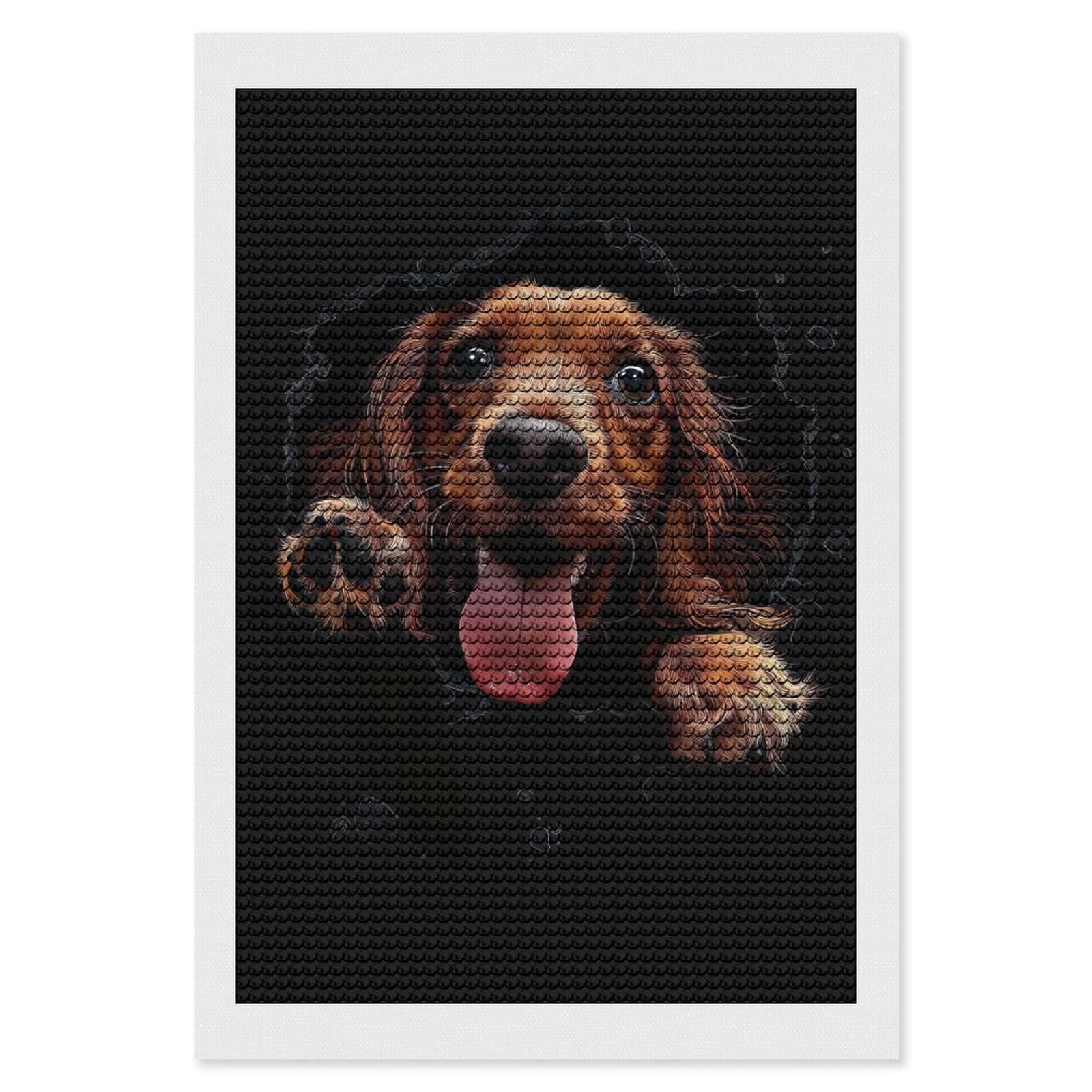 Junmoney Sussex Spaniel Diamond Painting Set 8"x12", Full Kit Included, Sparkling Round Gems, Farmhouse Decor, Festive Craft Gift