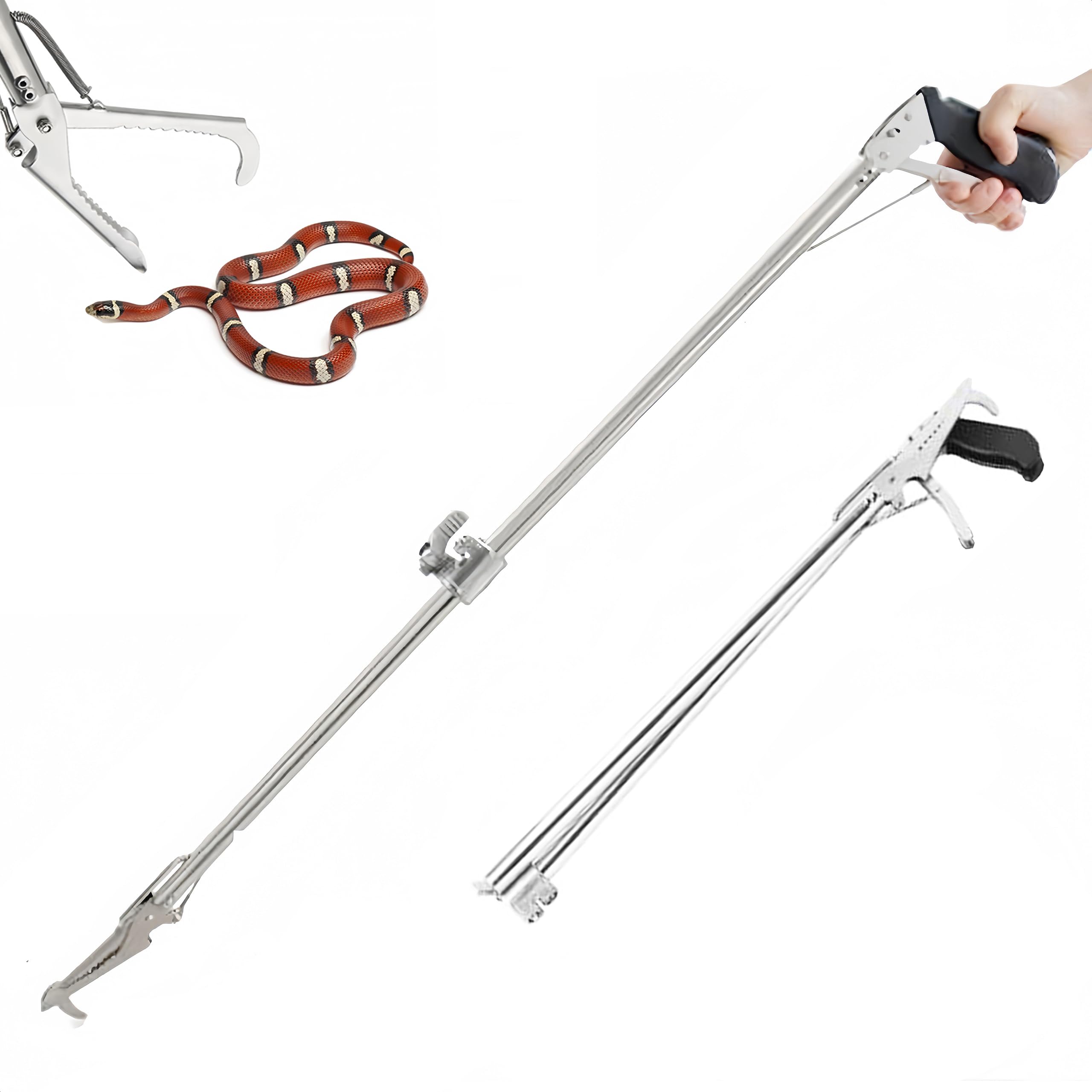 Pince à serpent pliable en acier inoxydable avec verrou de sécurité de 119 cm