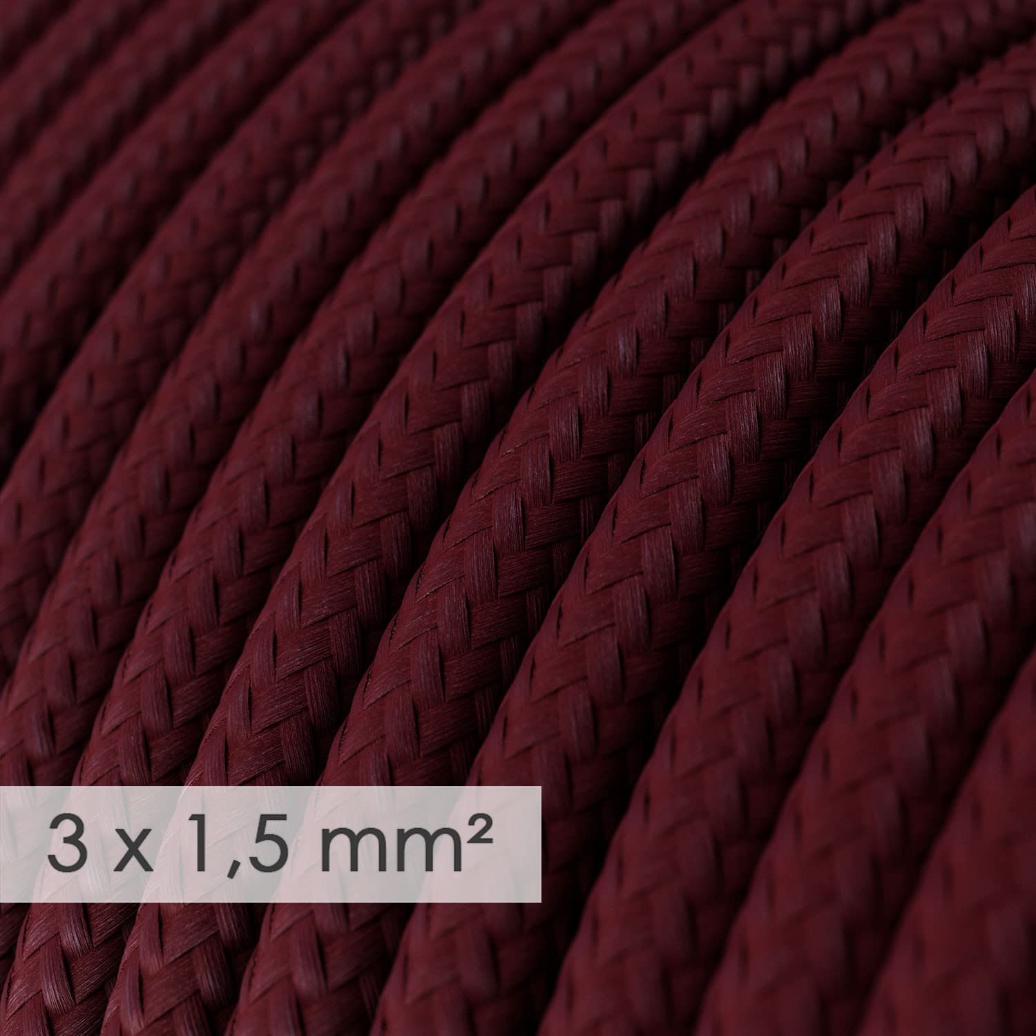 Creative-Cables L'originale cavo elettrico in tessuto a larga sezione 3x1,50 (10 m, Bordeaux RM19) – Rotondo, effetto seta – Ideale per impianti a vista – Sicurezza certificata