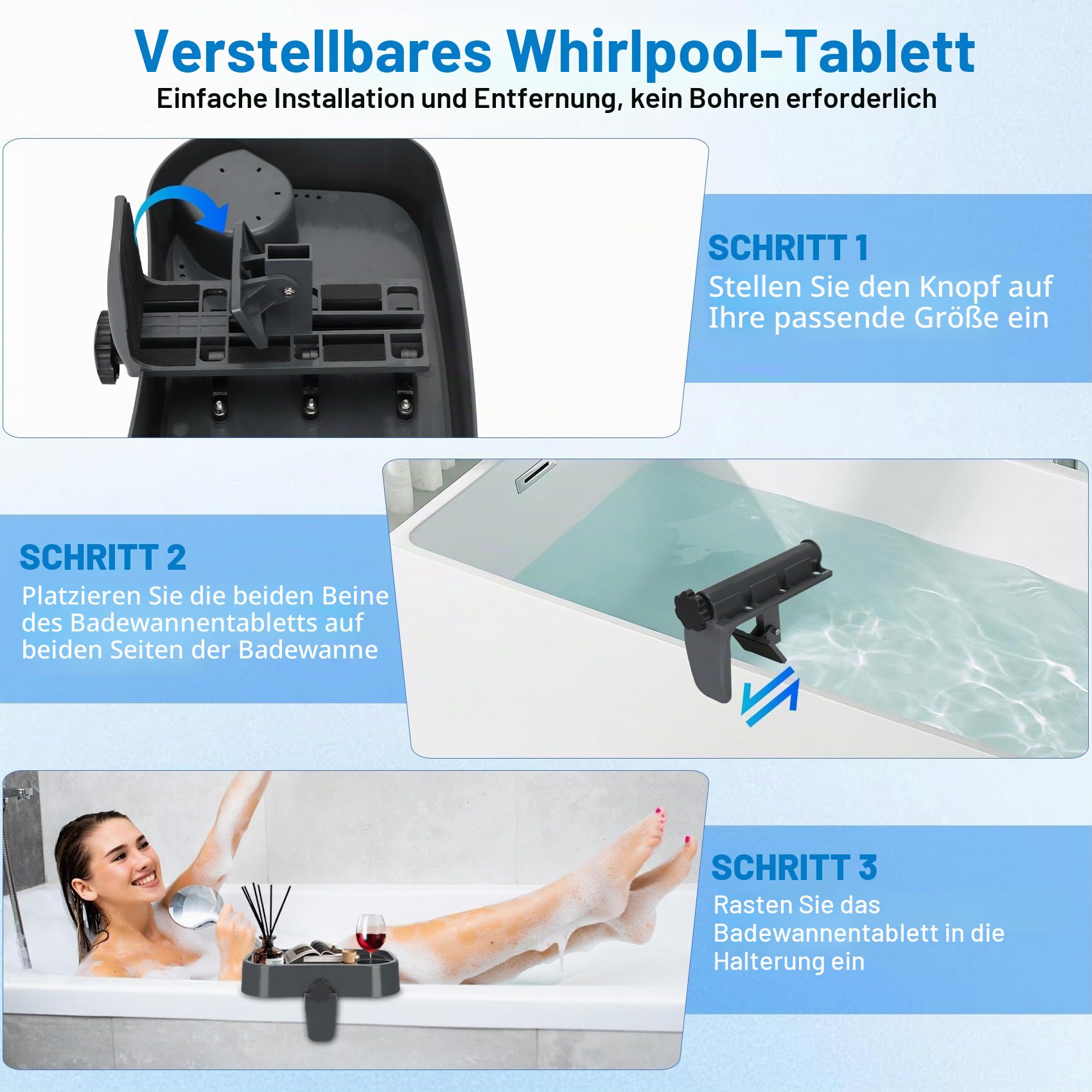 Whirlpool-Tablett, verstellbares Whirlpool-Tischtablett, Whirlpool-Becherhalter, Whirlpool-Getränkehalter mit 2 Getränkehaltern, rutschfestes, Spa, Whirlpool-Zubehör für Erwachsene