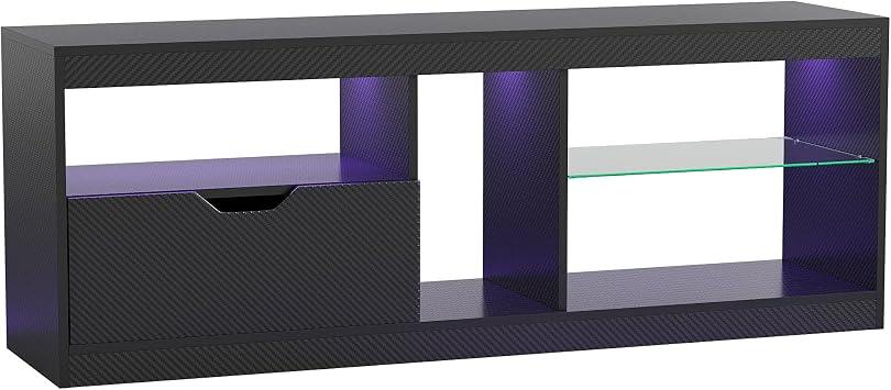 Homall LED TV Stand Mount for 65 inch, Modern Entertainment Center with LED Lights & High Glossy Cabinets, TV Cabinet Console Table with Drawer, Glass Shelves, Dynamic RGB Modes for Living Room, Black
