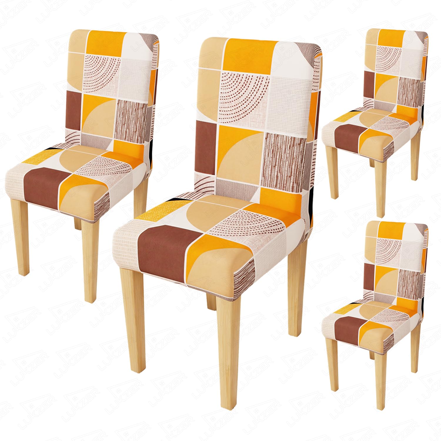 Lukzer 4PC New Multicolor Design Stretchable Dining Chair Cover | Universal Fit Removable Washable Slipcover | 140 GSM Polyester Spandex | Elastic Protective Cover for Home & Hotel Chairs (CC-043-04)-image-23