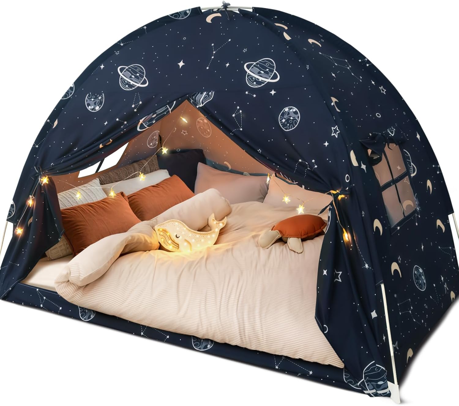 Toddler Bed Tent Full, Space Canopy Indoor for Kids Boys, Kids Bed Canopy Full Size, Galaxy Dome Playhouse Tents Floor Privacy Space on Bed Sleeping Tent for Girls Birthday, Christmas Toy House Gift Full Bed Tent