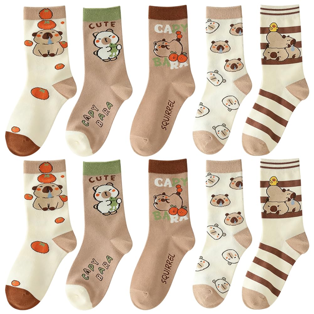 PLNVNVP Cartoon Socks for Kids,5 Pairs Of Children's Cartoon Socks,Capybara Socks Kids,Cute Animal Pattern Socks,Capybara Gifts, Gifts For Children