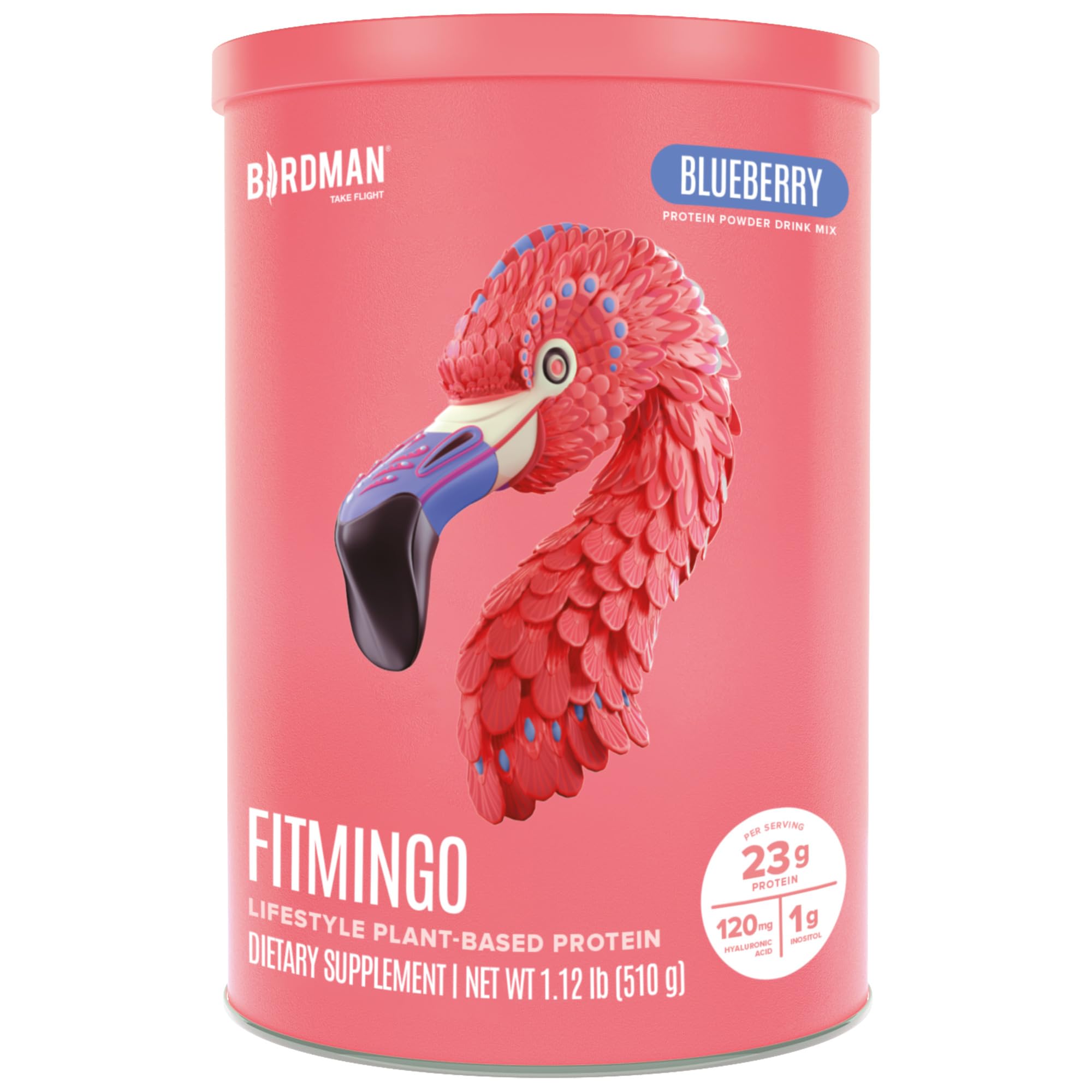 BIRDMAN Proteína Vegetal com Mio-Inositol, Ácido Hialurônico e Vitaminas, Sabor Blueberry, 23 g, 510 g