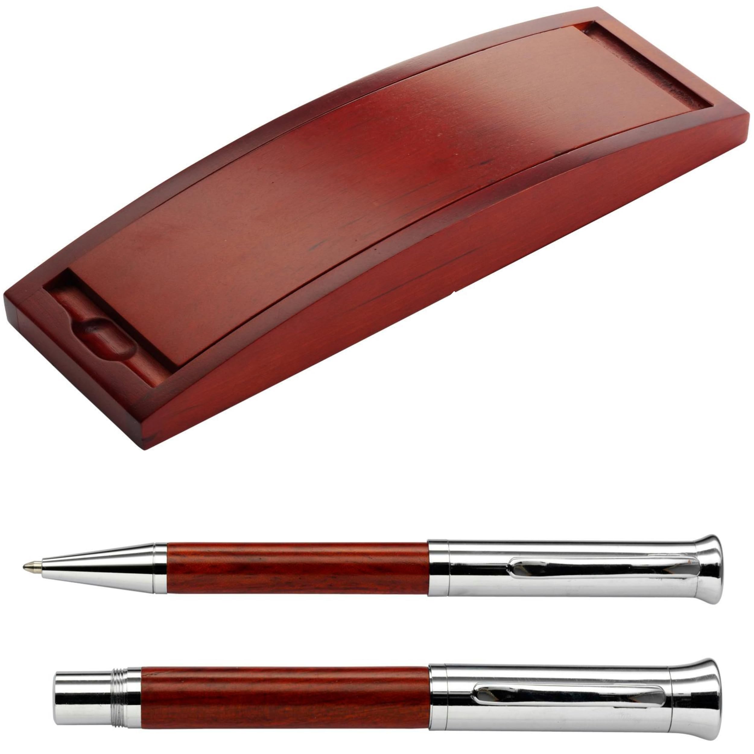 Juego de texto 'Juist' de madera de rosal – Madera de funda, bolígrafo, roller ball