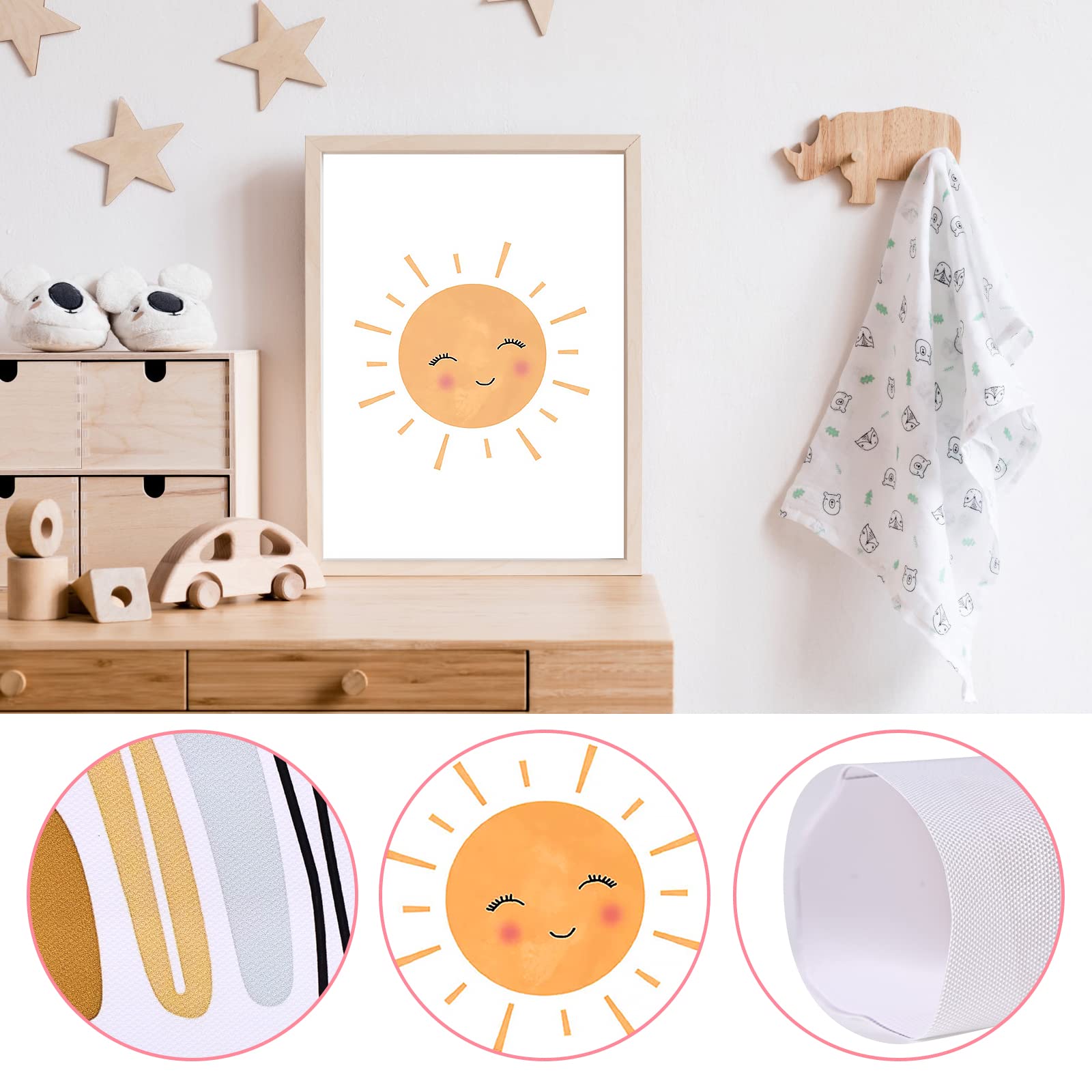 Herfair Set di 3 poster decorativi per la cameretta dei bambini, motivo arcobaleno, sole e farfalle, set di immagini per la cameretta dei bambini (21 x 30 cm