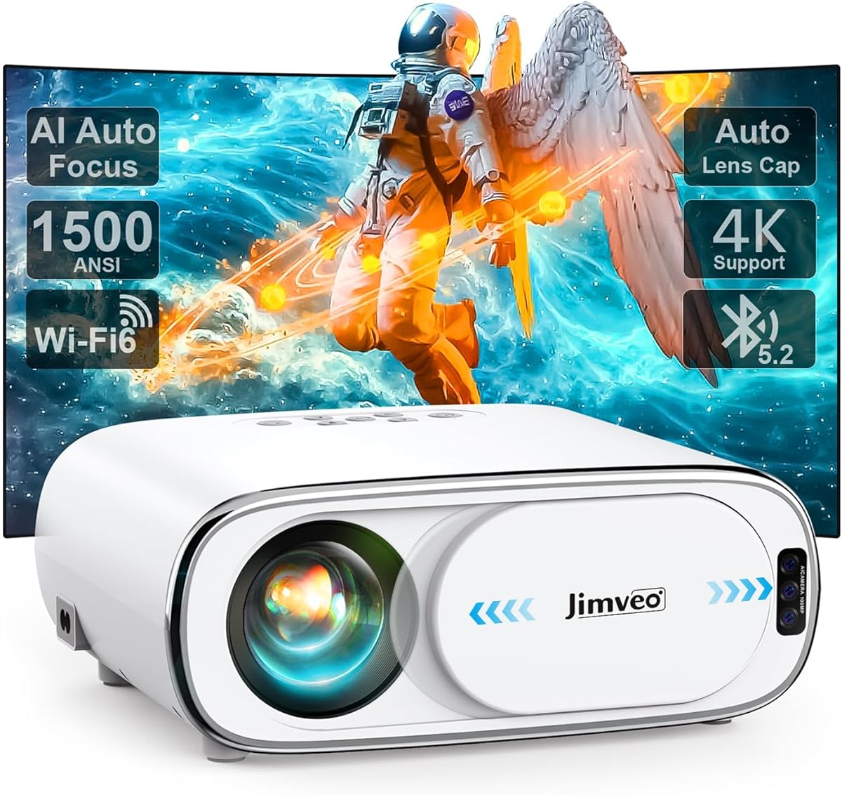 Projector [AI Auto Focus/Auto Lens Cap] Outdoor-Projector-4K with WiFi 6 and Bluetooth: 1500 ANSI Portable Projector with Auto 6D Keystone & Zoom, Jimveo Native 1080P Movie Proyector 2025 Upgraded : Electronics