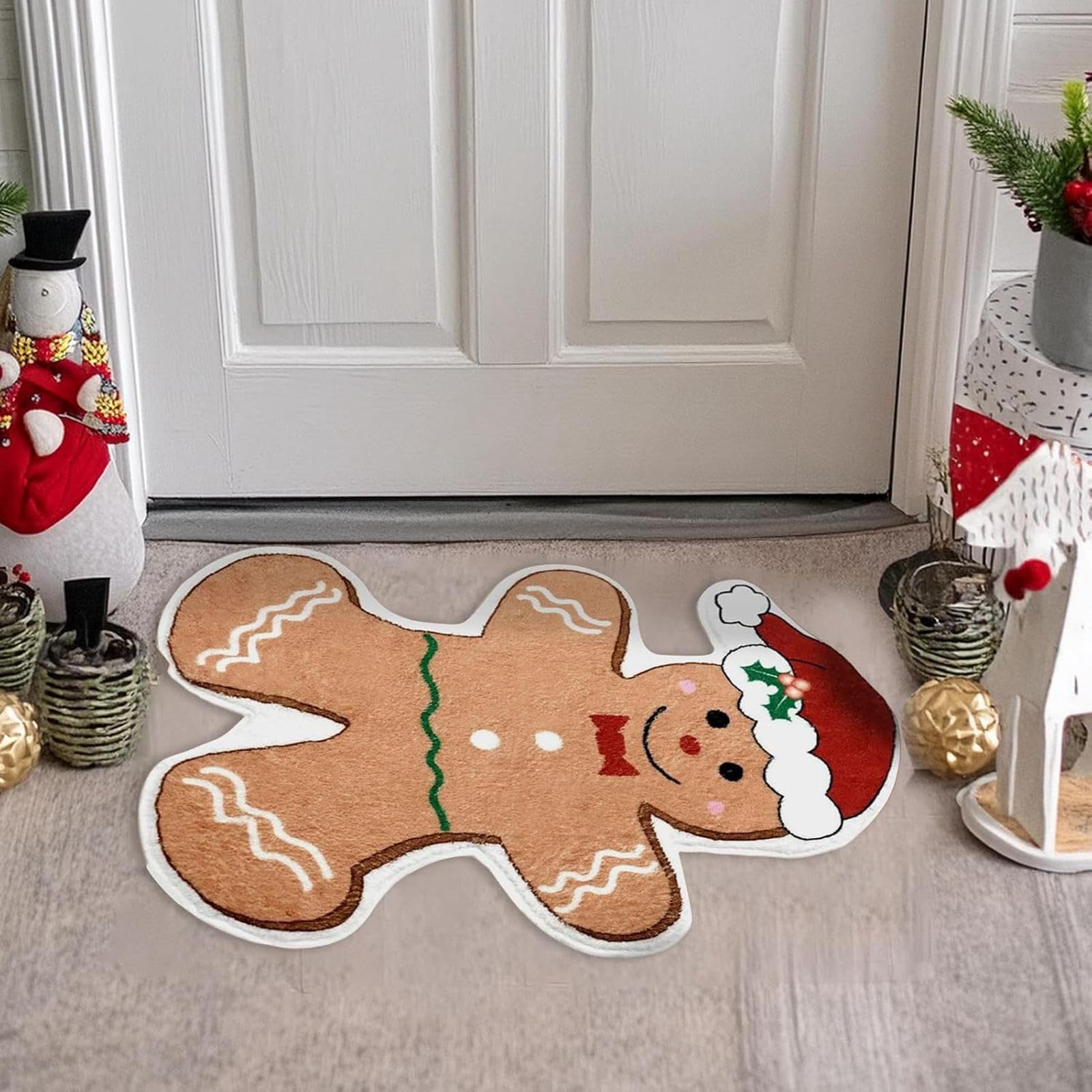Tapis de sol de cuisine de Noël antidérapant lavable bonhomme en pain d'épice