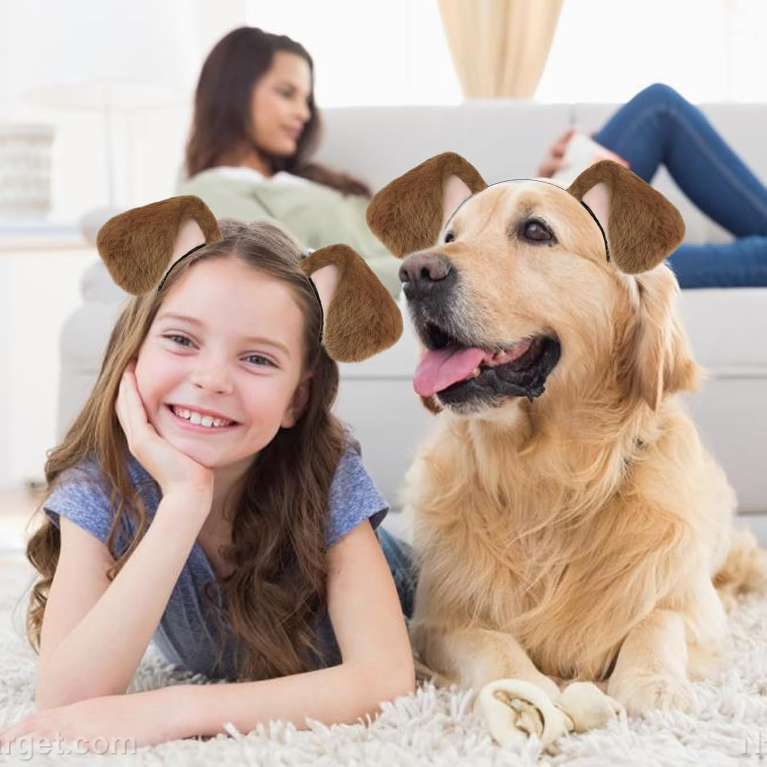 Beviliu Dog Ears Golden Movable, Realistic Animals Ears Headband Brown, Fluffy Cat Bunny Bear Costume Halloween Christmas for Washing Makeup Cosplay Birthday Party image 4