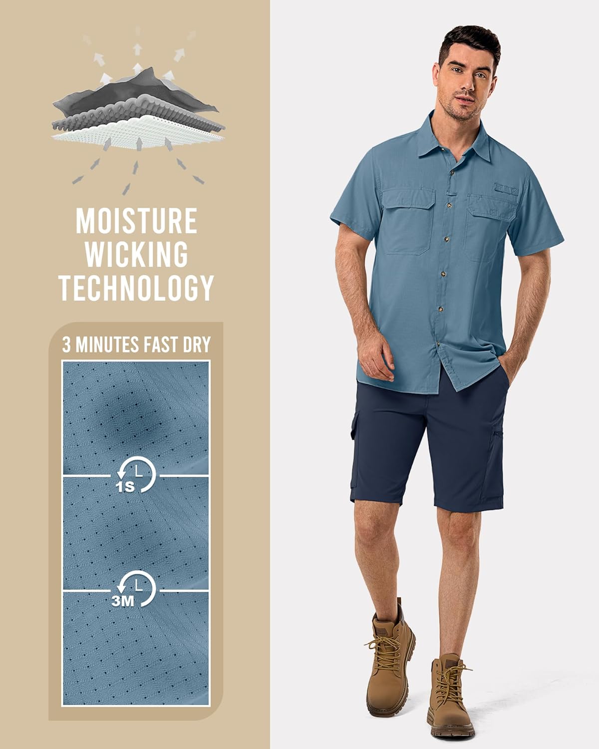 33,000ft Men's UPF 50+ UV Short Sleeve Hiking Fishing Shirt Quick Dry Cooling PFG Sun Protection Shirt for Travel Safari - Image 5