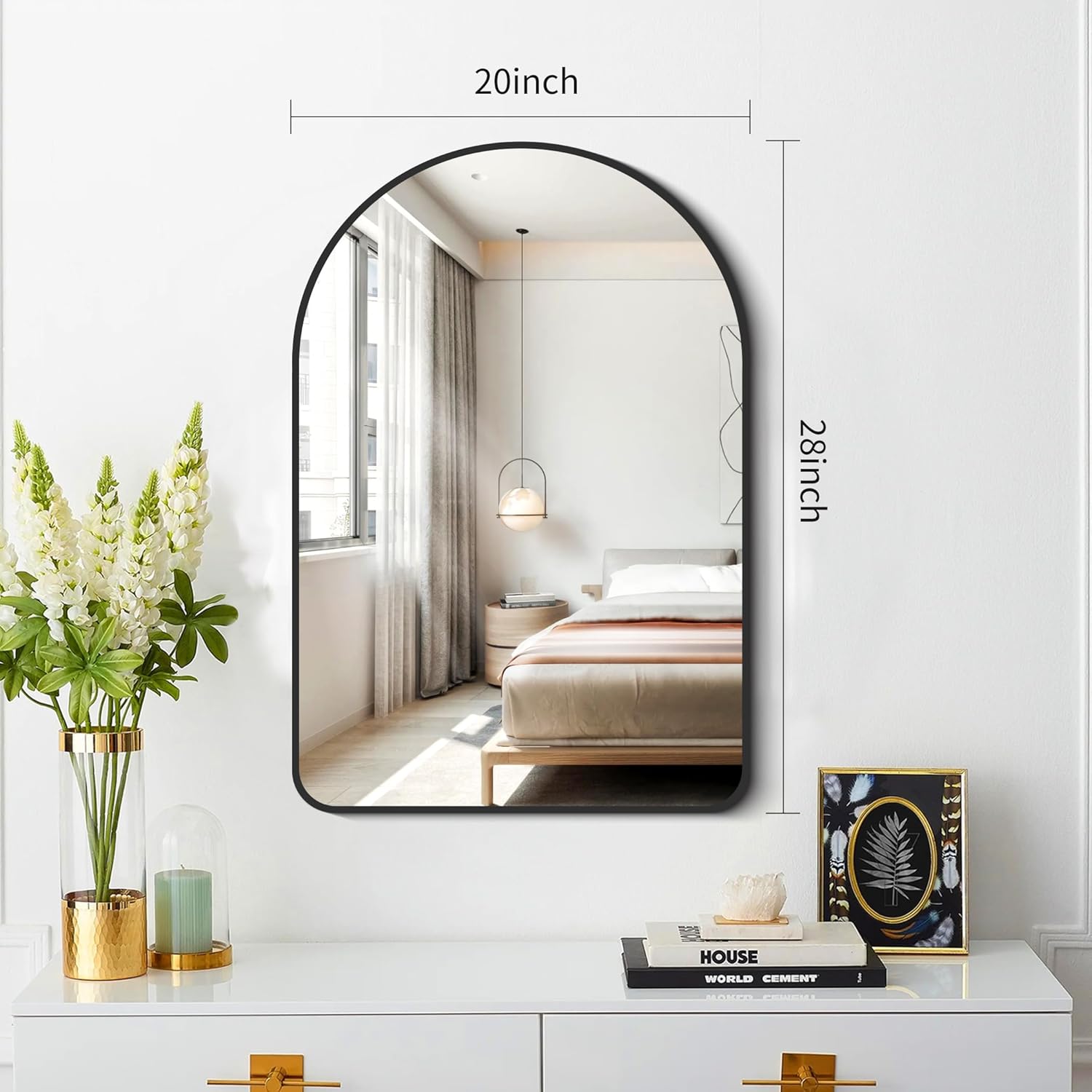 FORBATH Arched Bathroom Mirror 20x28 Inch, Bathroom Mirror Wall Mounted Modern Black Aluminum Alloy Frame Decor Dresser Mirror for Bedroom Living Room Entryway, Hanging or Leaning Against Wall