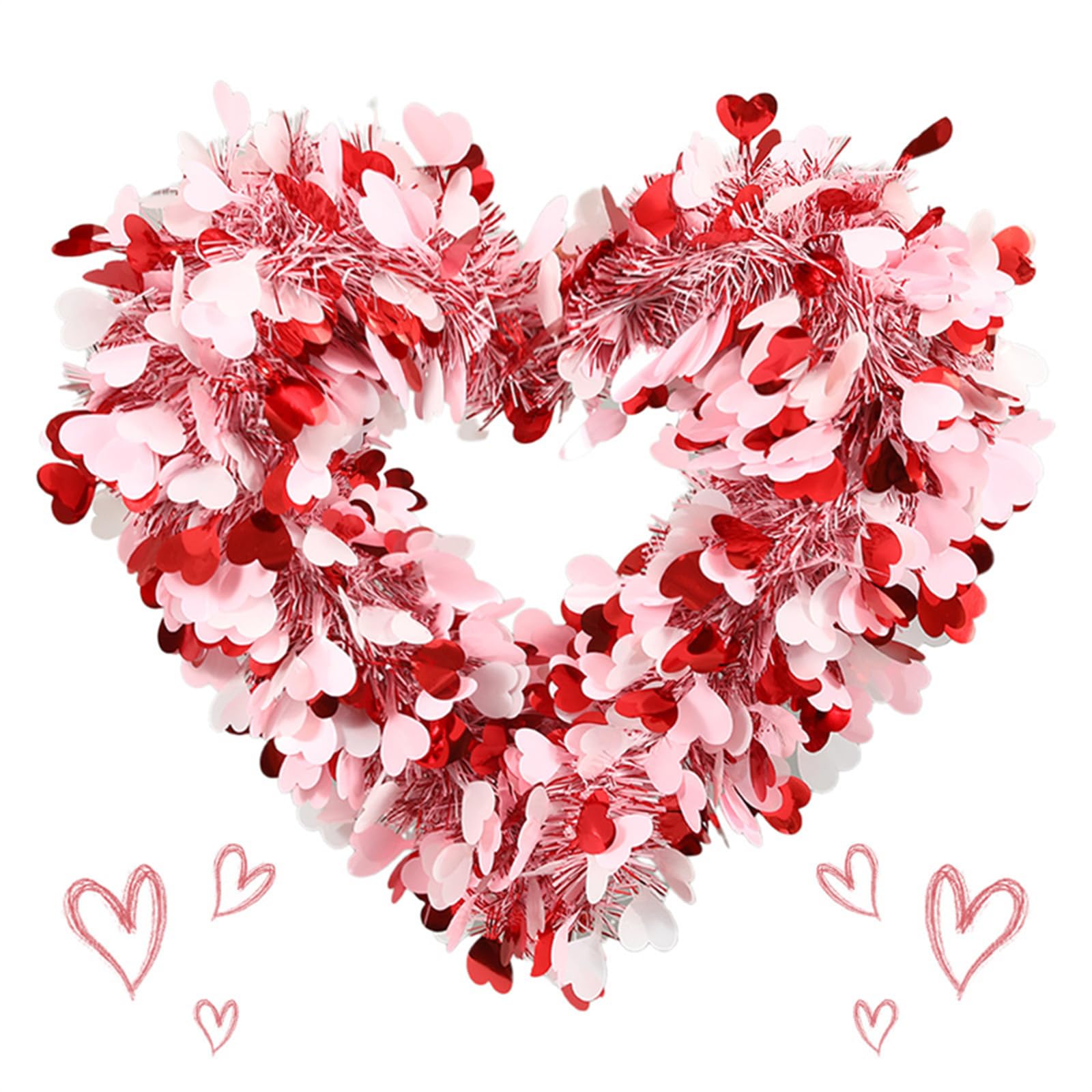 Ghirlanda a forma di cuore per San Valentino, ghirlande rosse e rosa con amore da appendere, per San Valentino, ghirlanda da appendere per interni ed esterni, finestre, pareti, porte d'ingresso,