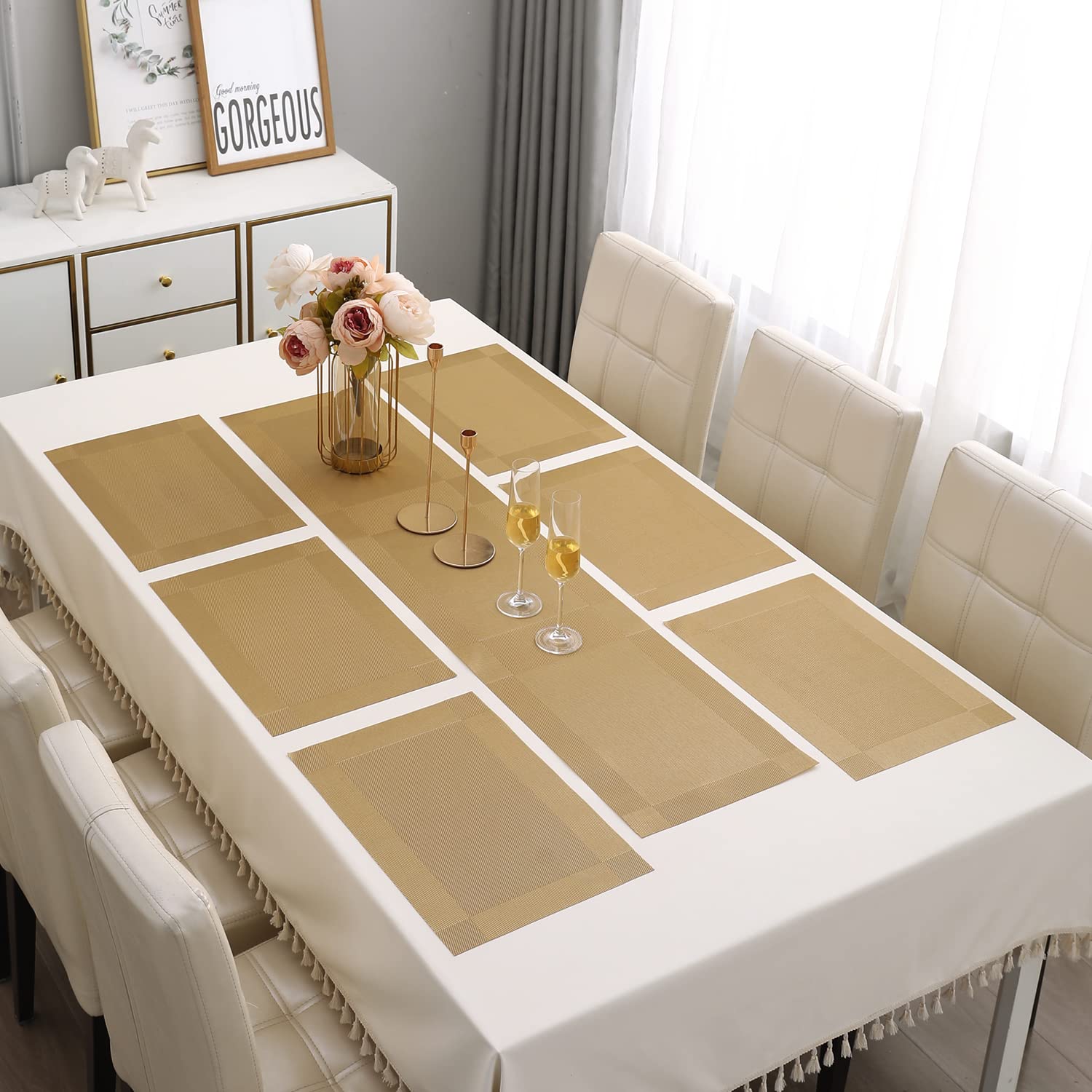 Golden Placemats & Table Runner Set - Protect Your Table -1