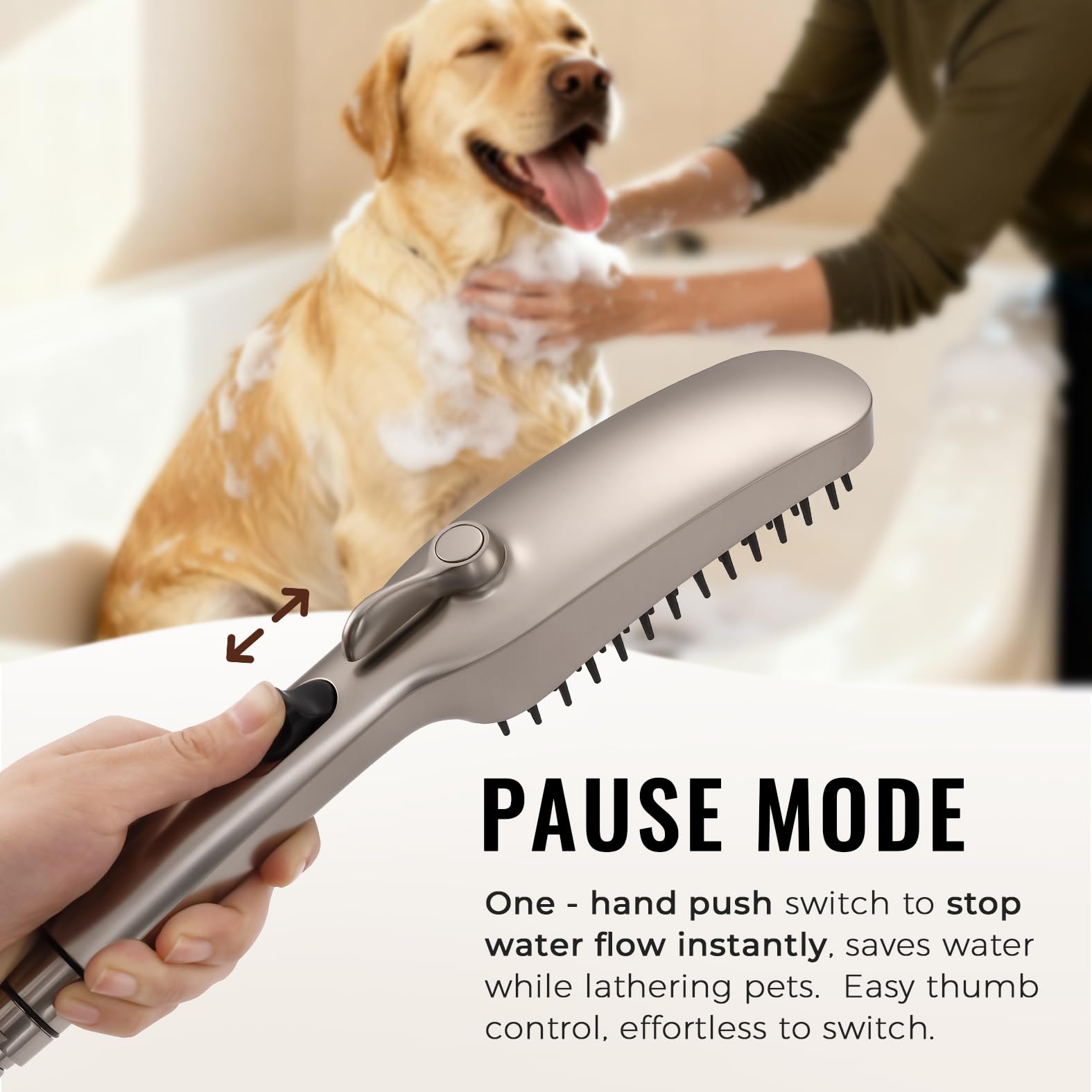 G-Promise Accesorio de ducha para perros de 3 modos con modo de pausa, rociador de ducha para perros con manguera de acero inoxidable de 78 pulgadas, desviador de metal, soporte adhesivo, para un baño