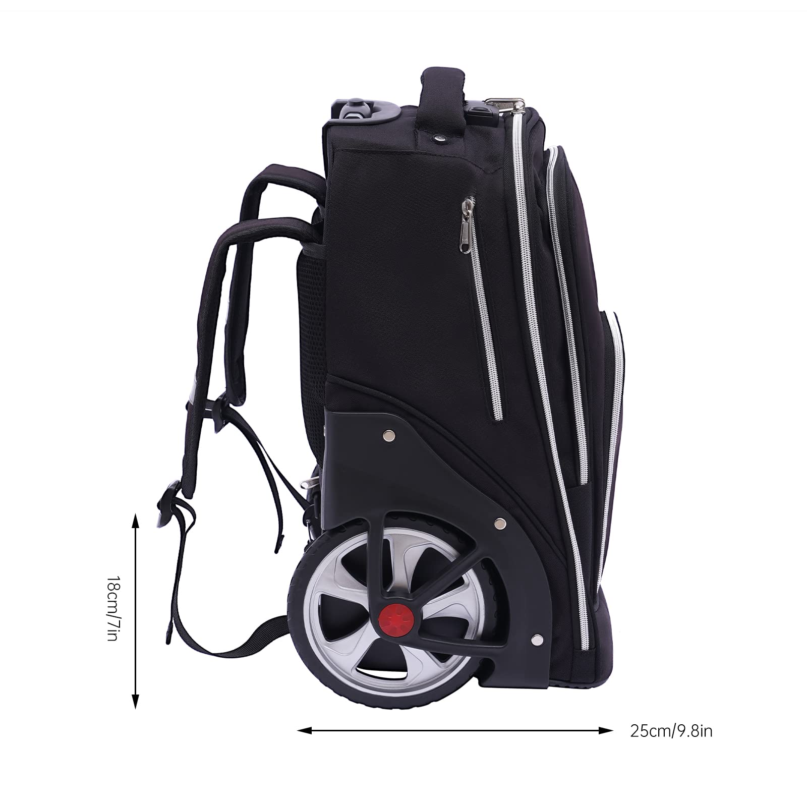 Mochila trolley con ruedas para portátil, mochila grande con ruedas para portátil de 15 pulgadas, bolsa de viaje, mochila de equipaje de mano para viajes/hombres/mujeres-Negro