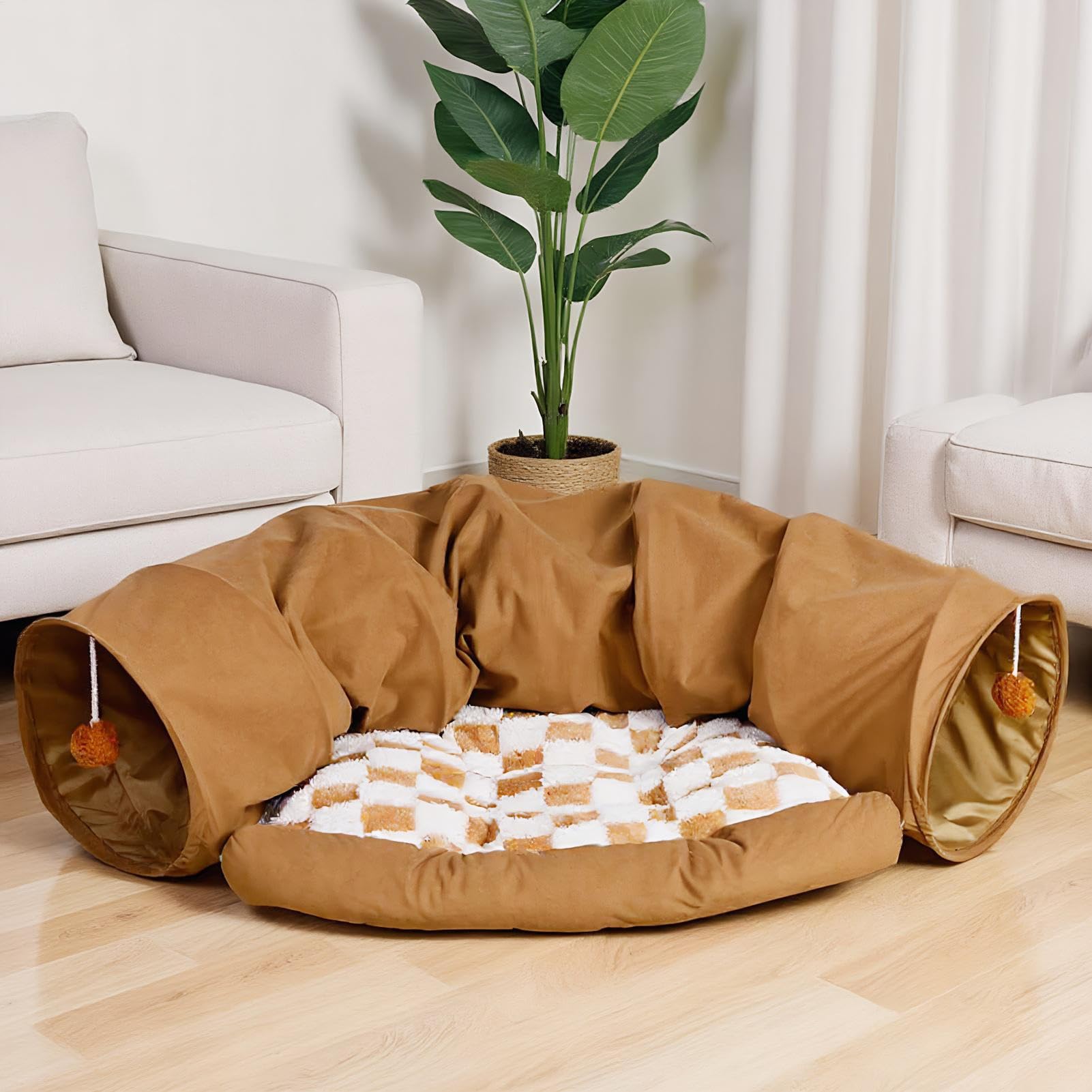 Tunnel pour Chat d'Intérieur Grotte Maison Épaissie Détachable | Lit Chat Hiver Chaud Favorise l'Exercice et Garde le Divertissement pour Chaton d'Intérieur