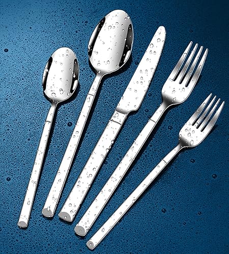 Miniatura 2 de Juego de cubiertos de 60 piezas para 12 cubiertos de acero inoxidable de alta calidad modernos utensilios cuadrados que incluyen cuchillos tenedores