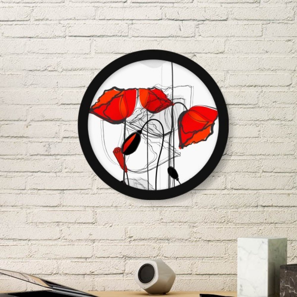 Ligne peinture pavot art abstrait cadre photo bois rond